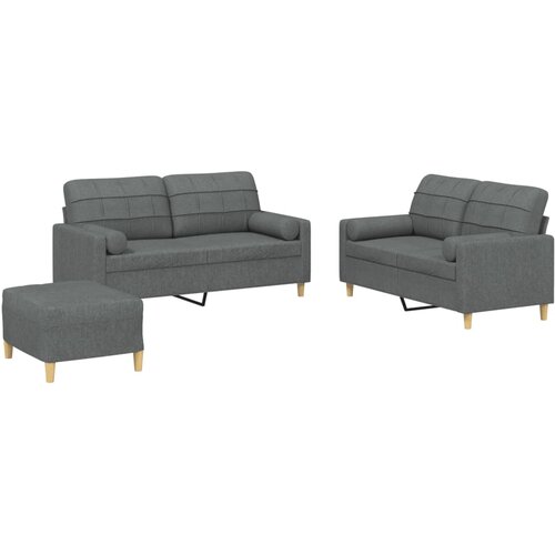  3-dijelni set sofa s jastucima tamnosivi od tkanine Slike