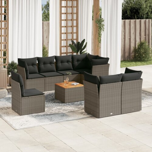  9-dijelni set vrtnih sofa od poliratana s jastucima sivi Slike