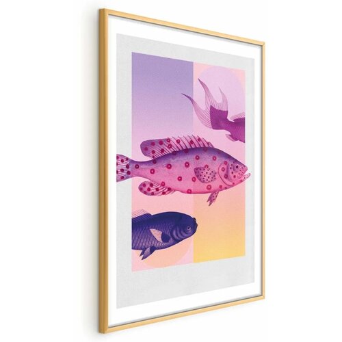  Plakat - Fantastic Fish - artistic illustration of fish on a colorful background 60x90 Zlatni okvir s margom Cijene