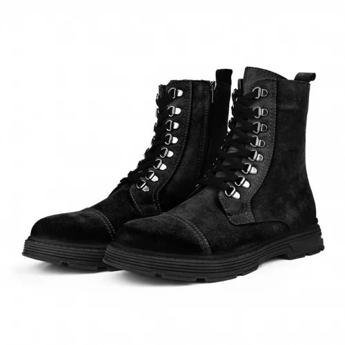 Ducavelli Military Genuine Leather Anti-slip Sole Lace-Up Long Suede Boots Black.