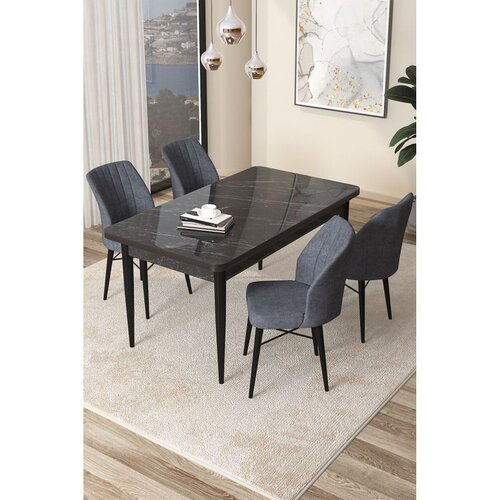 Hanah home Set Trpezarijski sto i 4 stolice Arp, Sivo-crna Cene