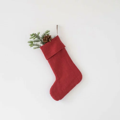 Linen Tales crveni božićni ukras od lana christmas stocking