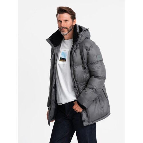Ombre Men's long puffer jacket with snap pockets - graphite Cijene