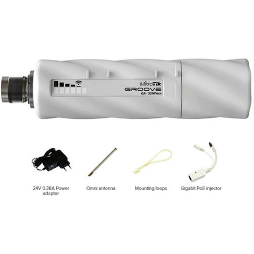 MikroTik GrooveGA-52HPacn outdoor mini 802.11n/ac wireless ruter dual band 2.4 / 5GHz high power 400mW (26dBm), N konektor + Gigabit LAN, TDMA, CPU 720MHz, 64MB RAM, omni antena 6-8dBi + PoE injector +24V adapter, ROS L4 Cene