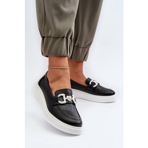 Kesi Women's leather loafers with platform, black, S.Barski Slike