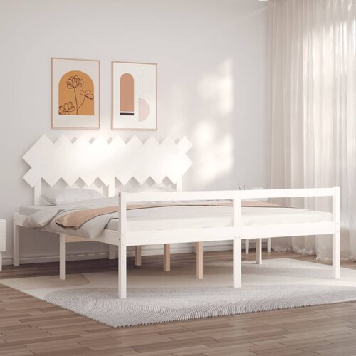 The Living Store Postelja za starej&amp;scaron;e z vzglavjem iz trdnega lesa bela - Postelja Za Starej&amp;scaron;e, (21485004) Slike