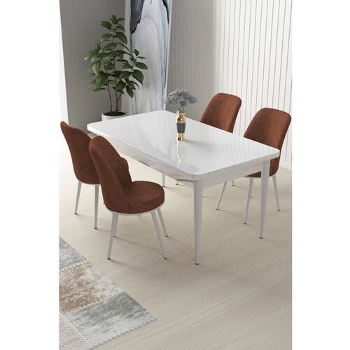 Hanah home nil - white, tile red whitetile red dining table & chairs set (5 pieces) Cene