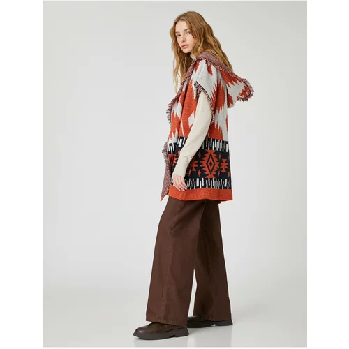 Koton Ethnic Patterned Poncho with Tassel Detail and Comfortable Cut.
