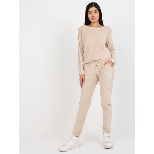 Fashion Hunters Women's velour tracksuit Rue Paris Clarisa - beige Cene