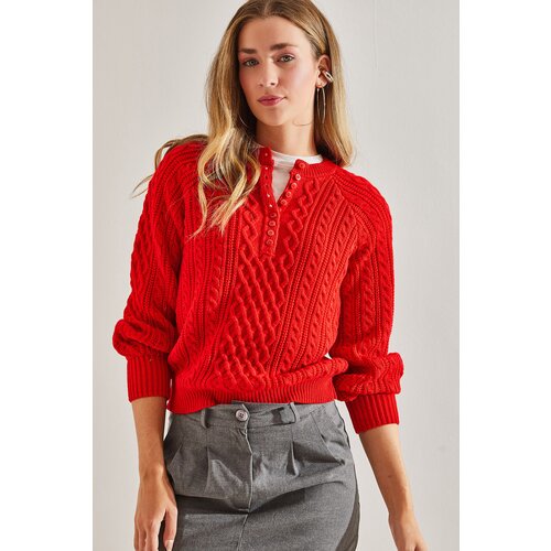 Bianco Lucci Women's Braided Buttoned Knitwear Sweater Slike