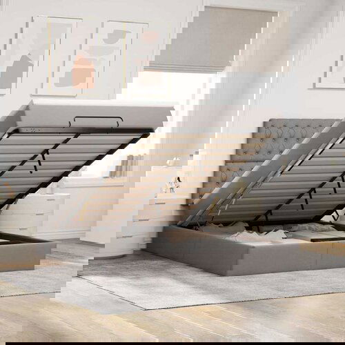 VidaXL Otomanska postelja z vzmetnico &amp;amp; LEDs taupe 140x190 cm blago Slike