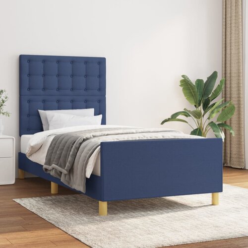 The Living Store Posteljni okvir z vzglavjem moder 80x200 cm blago - Posteljni Okvir Z Vzglavjem, (21524416) Slike