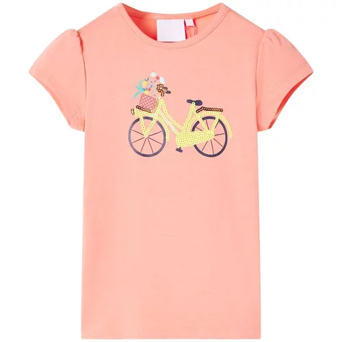 vidaXL Otroška majica s kratkimi rokavi neon koralna 140