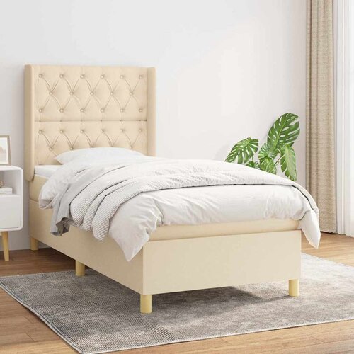  Okvir kreveta s oprugama i madrac krem 80x200 cm od tkanine Slike