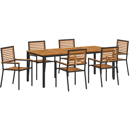 vidaXL 7-dijelni set za blagovanje u vrtu Crni poliratan bagrem, Složive vrtne stolice s jastucima 2 kom Crni poliratan, Vrtni stol 200x90x75 cm Čvrsto bagremovo drvo i metal Cijene