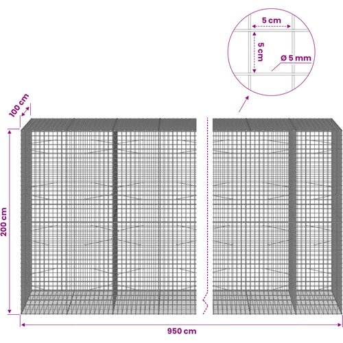  Gabion s 5 mm žicom i mrežom 5x5 cm 950x100x200 cm Slike