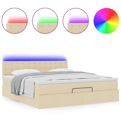  Otomanski krevet s madracem i LED krem 180x200cm od tkanine Slike