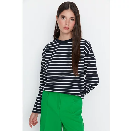 Trendyol Navy Striped Oversize Slim Knitted Sweatshirt