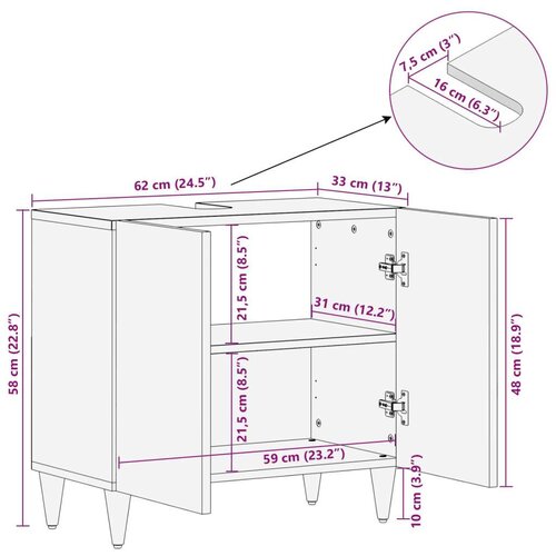 VidaXL Ormarić za Lavabo - Umivaonik &amp;Scaron;areni 62 x 33 x 58 cm Čvrsto drvo manga Slike