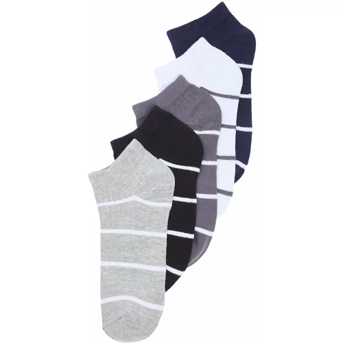 Trendyol Multi-Colored Men's 5-Pack Striped Textured Cotton Booties-Short-Ankle High Socks