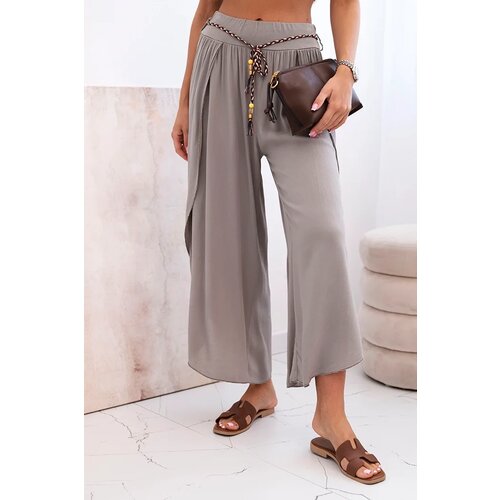 Kesi Włoski Women&amp;#039;s viscose trousers with leg slit fango Slike