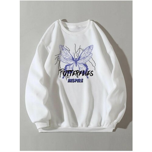 K&H TWENTY-ONE Women's White Butterflies Inspire Printed Oversized Sweatshirt. Slike