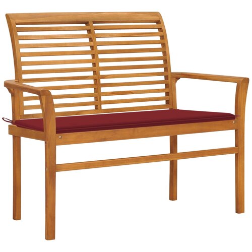 The Living Store Vrtna klop z vinsko rdečo blazino 112 cm trdna tikovina - Vrtna Klop, (21438888) Slike