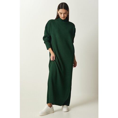 Happiness İstanbul Women's Dark Green High Collar Oversize Knitwear Dress Slike
