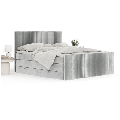 Maison de R&amp;ecirc;ve Svetlo siva boxspring postelja s prostorom za shranjevanje 200x200 cm Bergamo &amp;ndash; Slike