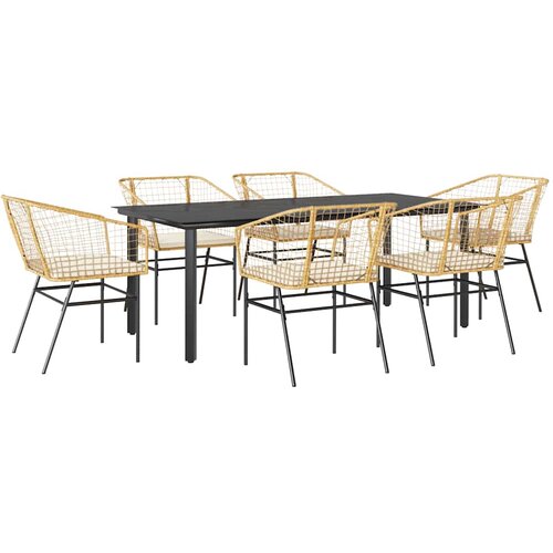  7-dijelni vrtni blagovaonski set s jastucima poliratan i staklo Smeđa 200 x 100 x 74 cm Slike