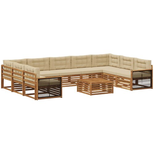  Set vanjskih sofa 10 kom. Prirodna i bež Čvrsto drvo akacije Slike
