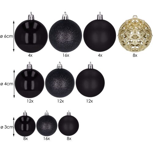  Set Božićnih kuglica crne i zlatne boje, 100 komada, 3 / 4 / 6 cm Cene
