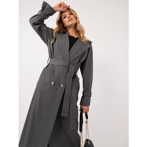 Fashion Hunters Dark gray long trench coat with pockets Slike