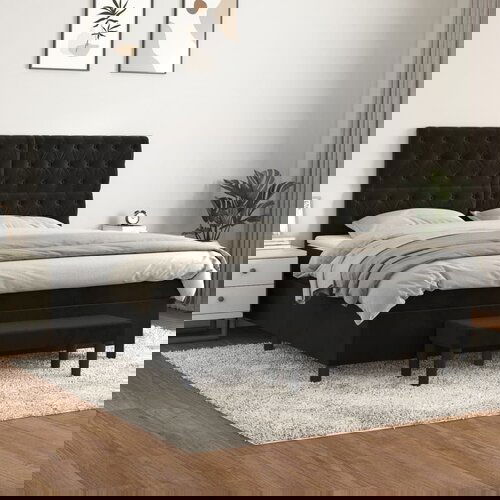 VidaXL Box spring postelja z vzmetnico črna 160x200 cm žamet Slike