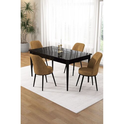 Hanah home trpezarijski set Pir, sto i 4 stolice, ploča u dekoru crnog mermera, kapućino tkanina Babyface Cene