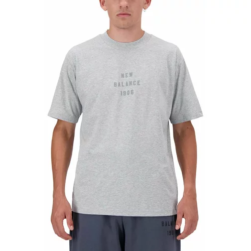 New Balance Bombažna kratka majica moška, siva barva, MT41519AG
