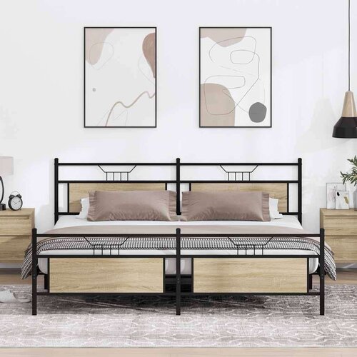 Metalni Kovinski posteljni okvir brez vzmetnice sonoma hrast 200x200 cm, (21829644) Slike