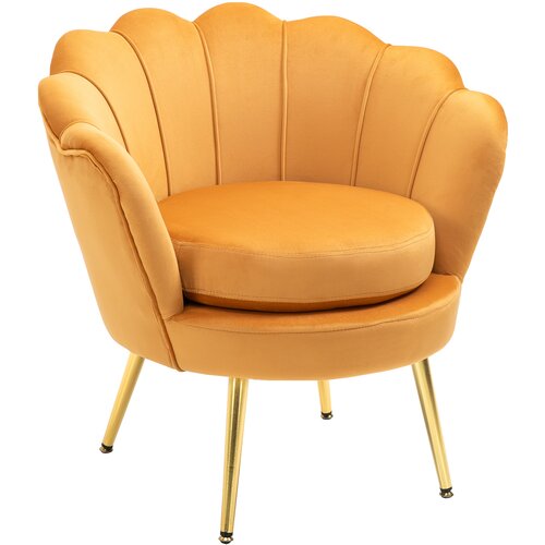 HOMCOM Rumeni žametni fotelj z vintage dizajnom, fotelj za spalnico z visokim naslonom 76x67x74cm, (20755590) Slike
