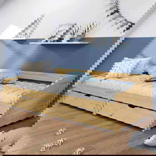 VidaXL Dnevna postelja z 2 predaloma IRUN 90x200cm trdna borovina Slike