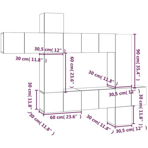  10-dijelni set TV ormarića boja dimljenog hrasta drveni - Dimljeni hrast 10 60 cm Slike