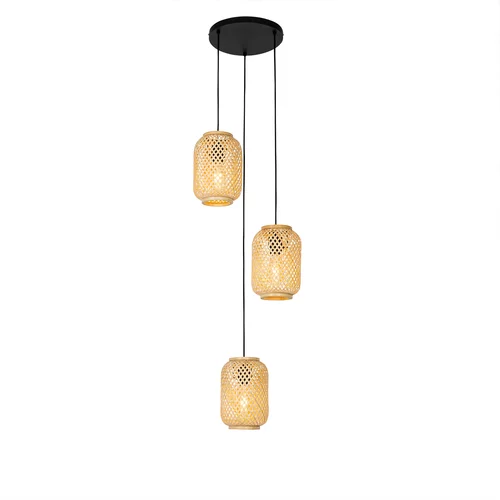 QAZQA Orientalska viseča svetilka bambus 3-light - Yvonne