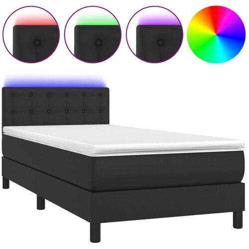 Maison Chic Box spring postelja - Vzmetna postelja z vzmetnico LED črna 90x200 cm umetno usnje SL21902, (21900187) Slike