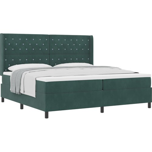 vidaXL Box spring krevet Tamnozelena 200 x 200 cm Baršun - Tamnozelena 200 x 200 cm Kristal s dugmadima Cene