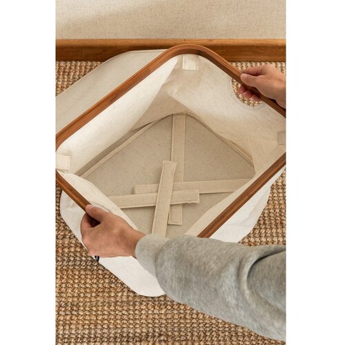 Bigso Kremno bela tekstilna &amp;scaron;katla za shranjevanje s pokrovom 40,5x33x30 cm Bamboo/Linen &amp;ndash; Slike
