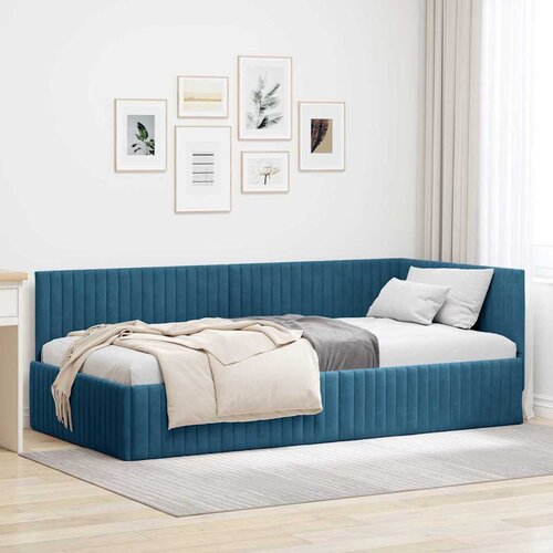 VidaXL Kutni okvir kreveta s uzglavljem Plava 100 x 200 cm Bar&amp;scaron;un Slike