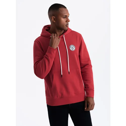 Ombre Men's kangaroo sweatshirt with hood and college style patch - red