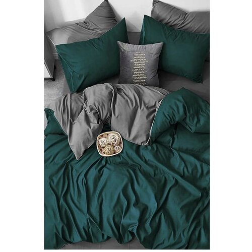 Mila Home Temno zeleno-siva bombažna podaljšana posteljnina za zakonsko posteljo z rjuho 200x220 cm - Mila Home Cene