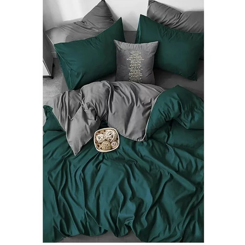 Mila Home Temno zeleno-siva bombažna podaljšana posteljnina za zakonsko posteljo z rjuho 200x220 cm - Mila Home