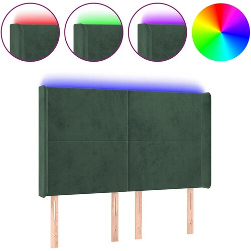 VidaXL LED posteljno vzglavje temno zeleno 147x16x118/128 cm žamet, (20952086) Slike