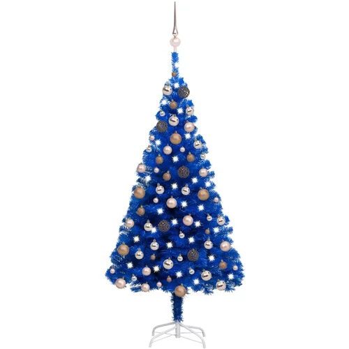 vidaXL Umetna novoletna jelka z LED lučkami in bučkami modra 120 cm